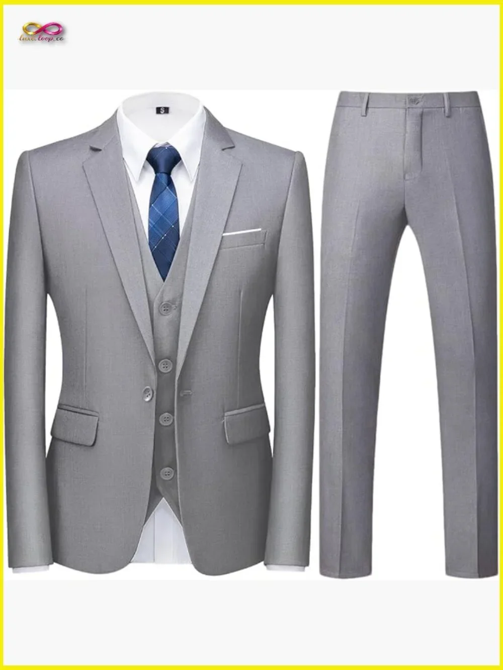 Regular Fit 3-Piece Suit Set Classic Formal Blazer Vest Pants Wedding Prom